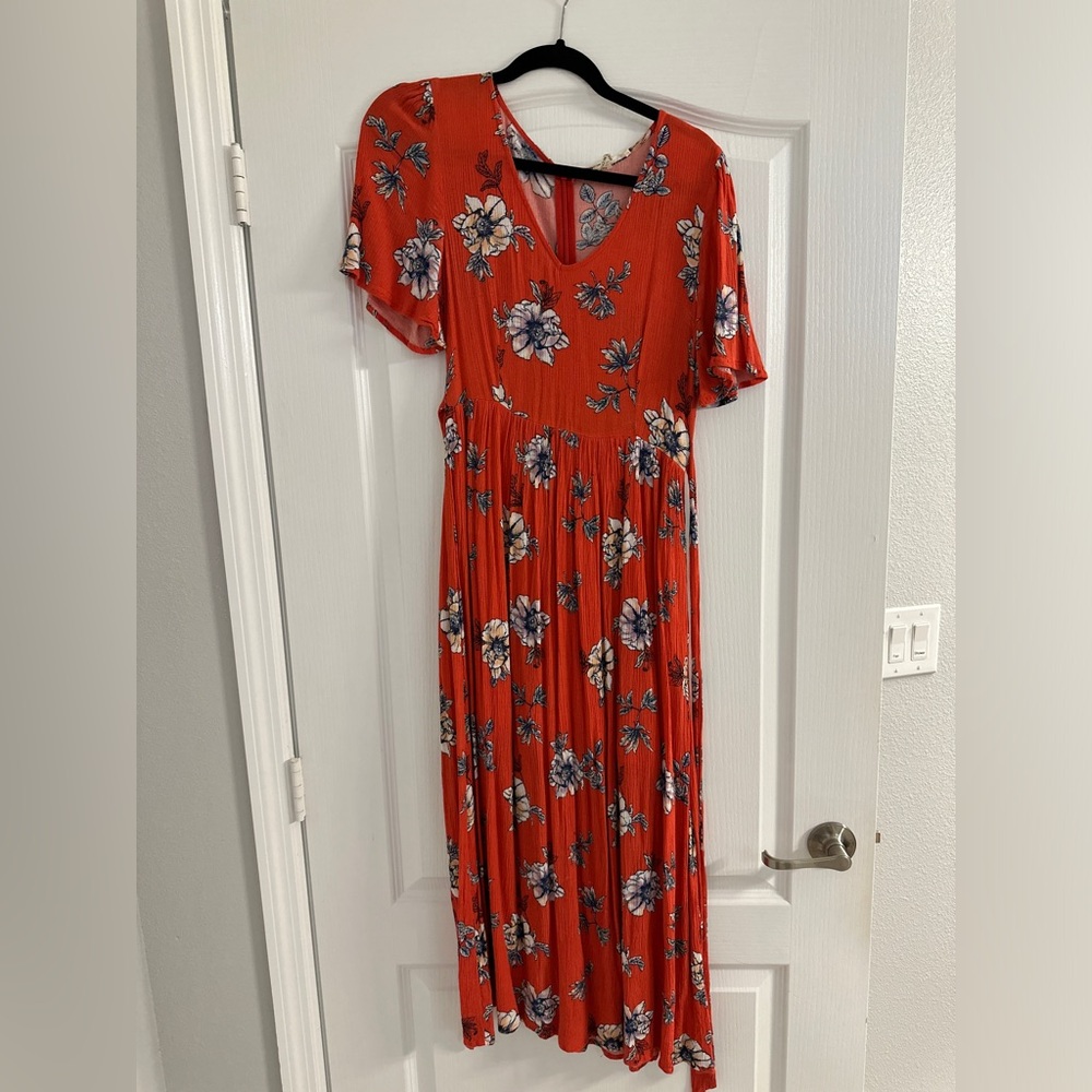 Orange Floral Flowy Maxi Dress - Size M